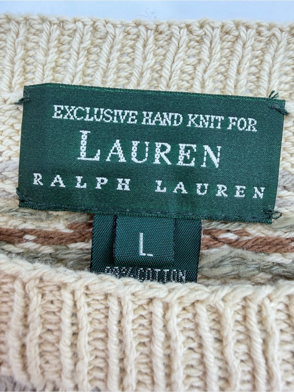 Lauren Ralph Lauren Hand Knit Equestrian Fox Hunt Sweater Cotton Linen Size L - Picture 5 of 11